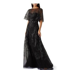 Teri Jon Black Sequin Flutter Sleeve Gown! New with tags Size 2!
